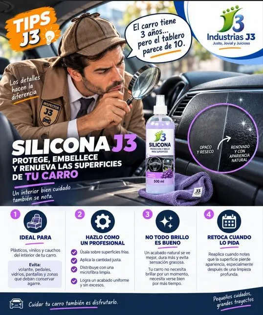 Tips J3: Silicona J3 protege y renueva las superficies de tu carro